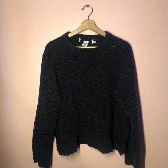 Sweaters - Destressed H&M Navy Blue Sweatshirt
